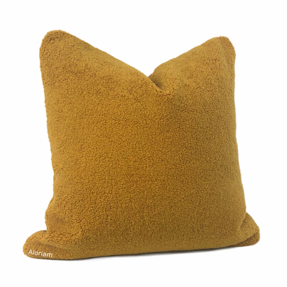 Saffron Gold Sherpa Faux Sheepskin Boucle Pillow Cover - Aloriam