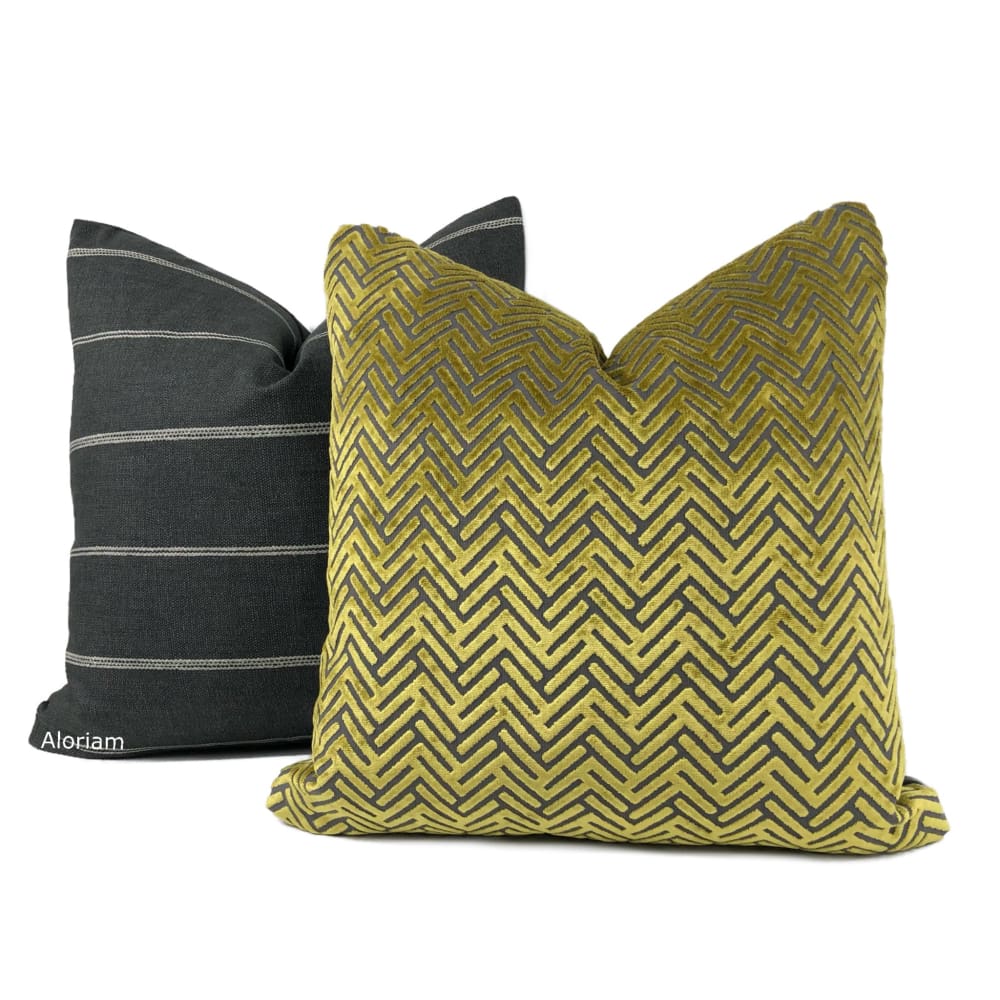 Sagittarius Citronella Gold Gray Velvet Chevron Pillow Cover - Aloriam