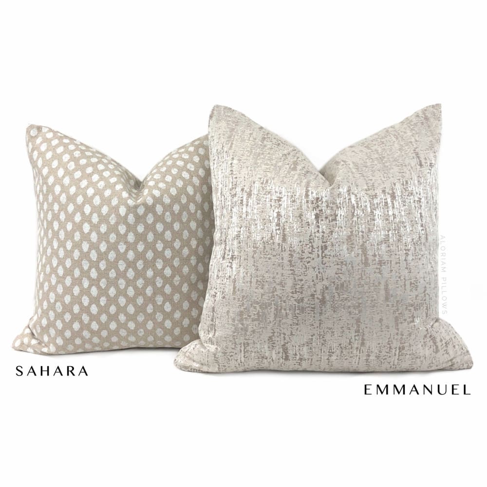 Sahara Chalk White Ikat Dots on Beige Pillow Cover (Made from Lacefield Designs fabric) - Aloriam