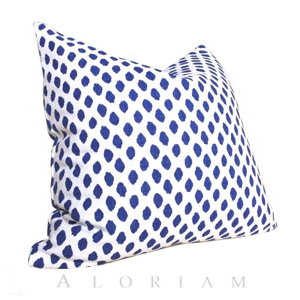 Lacefield Sahara Ikat Dots Blue White Cotton Throw Pillow Cushion Cover