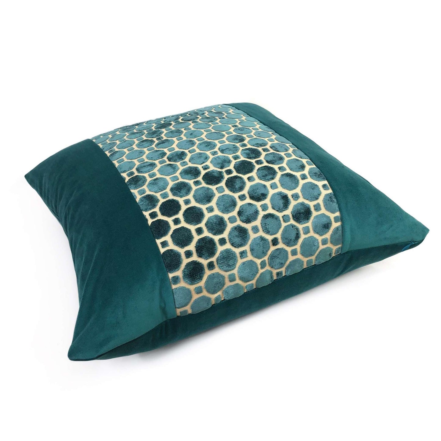 Samara Teal Green Velvet Geo Panel Pillow Cover Cushion Pillow Case Euro Sham 16x16 18x18 20x20 22x22 24x24 26x26 28x28 Lumbar Pillow 12x18 12x20 12x24 14x20 16x26 by Aloriam