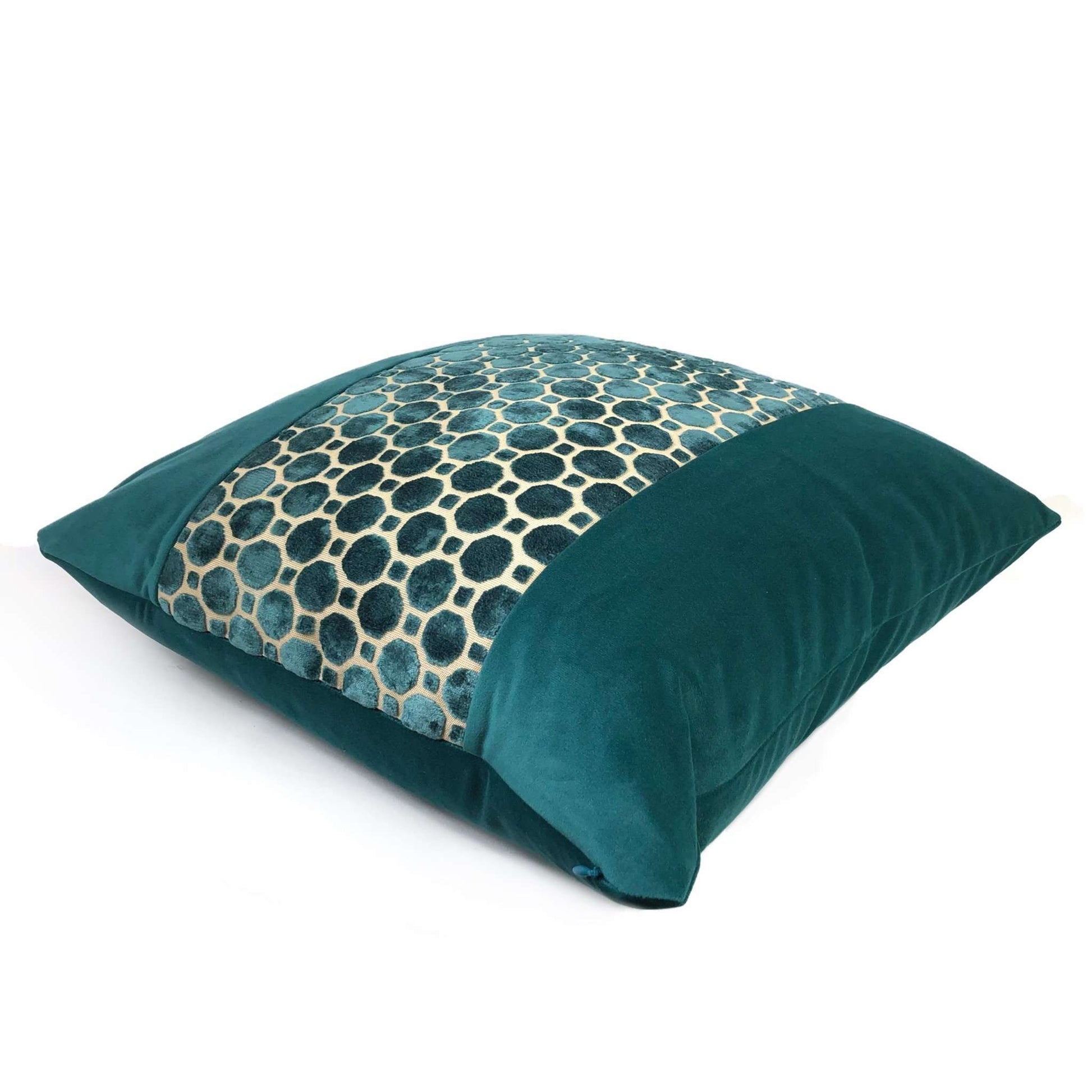 Samara Teal Green Velvet Geo Panel Pillow Cover Cushion Pillow Case Euro Sham 16x16 18x18 20x20 22x22 24x24 26x26 28x28 Lumbar Pillow 12x18 12x20 12x24 14x20 16x26 by Aloriam