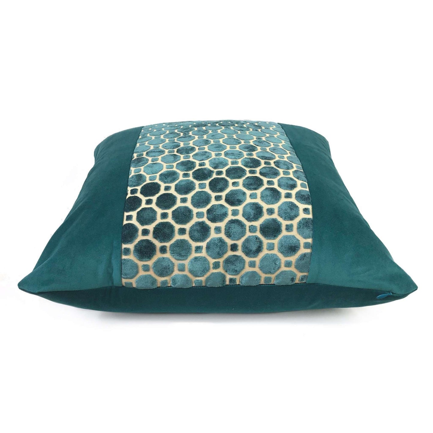 Samara Teal Green Velvet Geo Panel Pillow Cover Cushion Pillow Case Euro Sham 16x16 18x18 20x20 22x22 24x24 26x26 28x28 Lumbar Pillow 12x18 12x20 12x24 14x20 16x26 by Aloriam