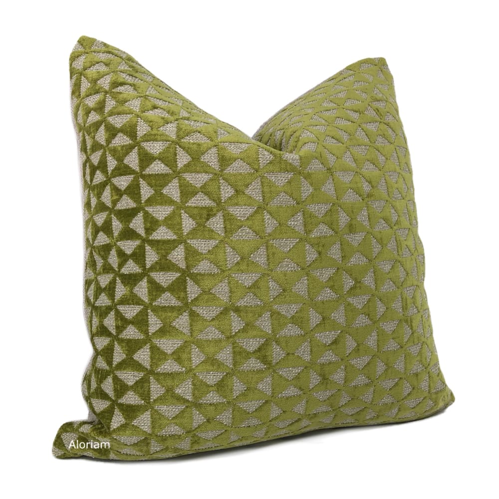 Santiago Green Beige Geometric Chenille Pillow Cover - Aloriam