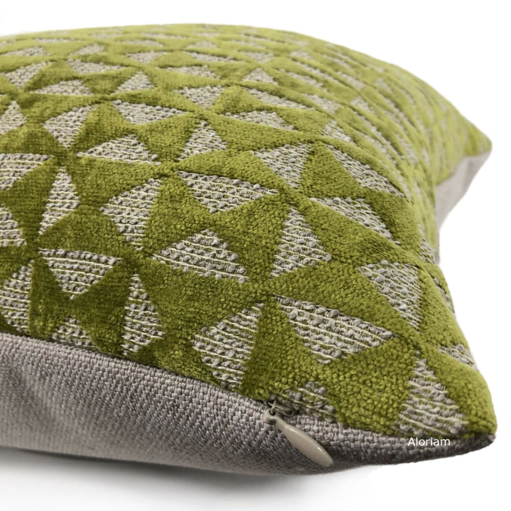 Santiago Green Beige Geometric Chenille Pillow Cover - Aloriam