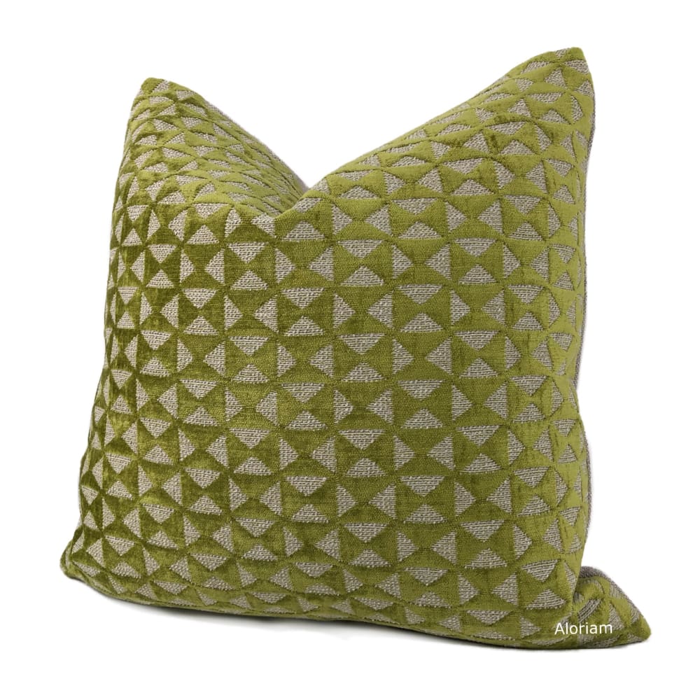 Santiago Green Beige Geometric Chenille Pillow Cover - Aloriam