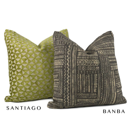 Santiago Green Beige Geometric Chenille Pillow Cover - Aloriam