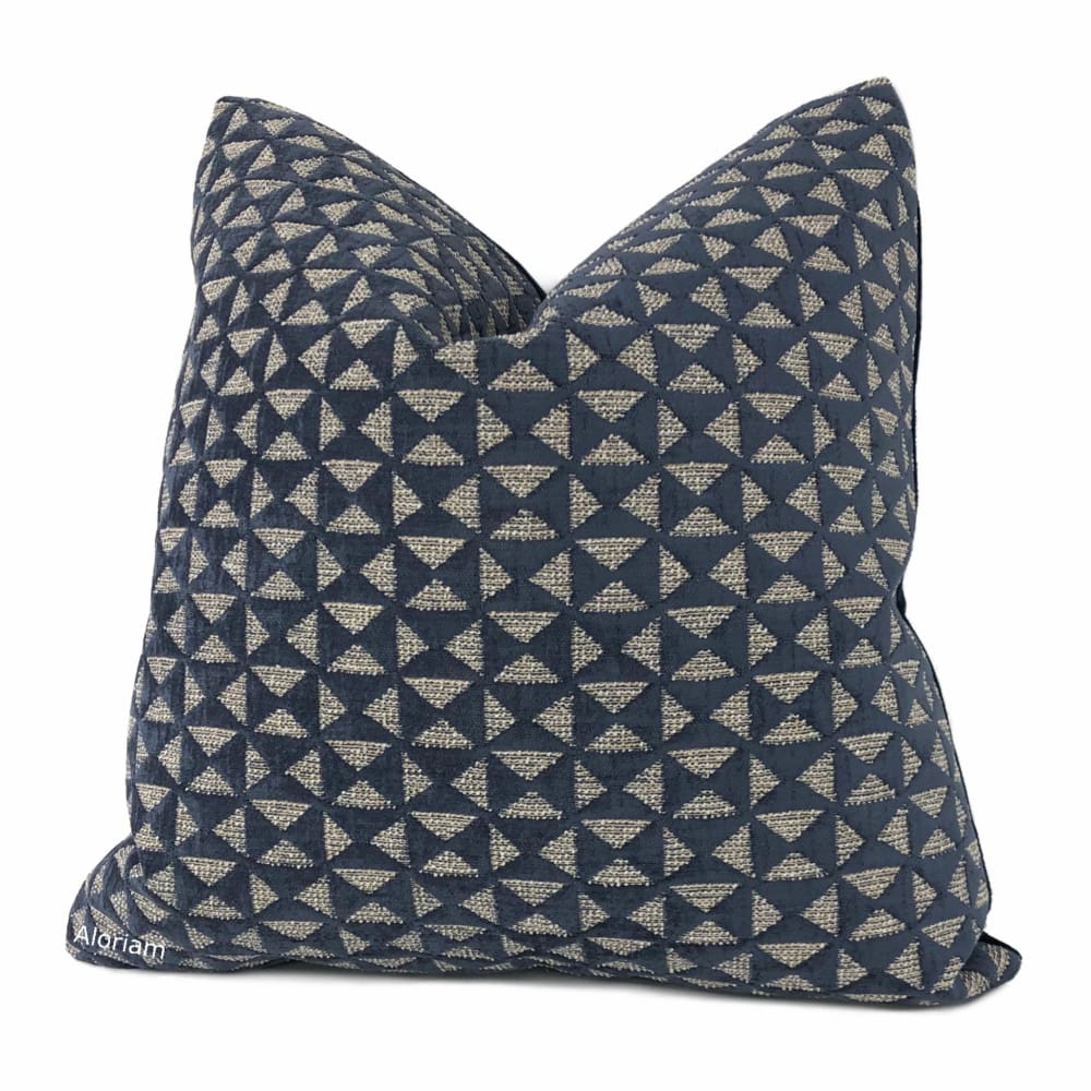 Santiago Navy Blue Geometric Chenille Pillow Cover - Aloriam