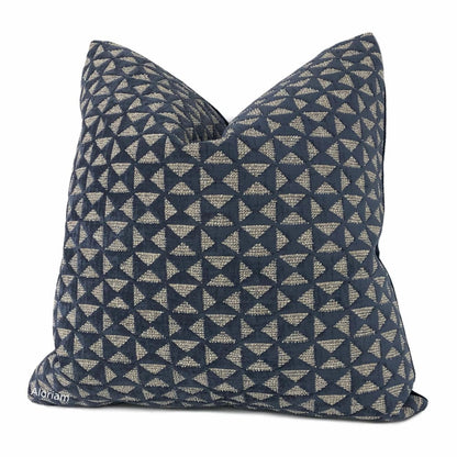 Santiago Navy Blue Geometric Chenille Pillow Cover - Aloriam