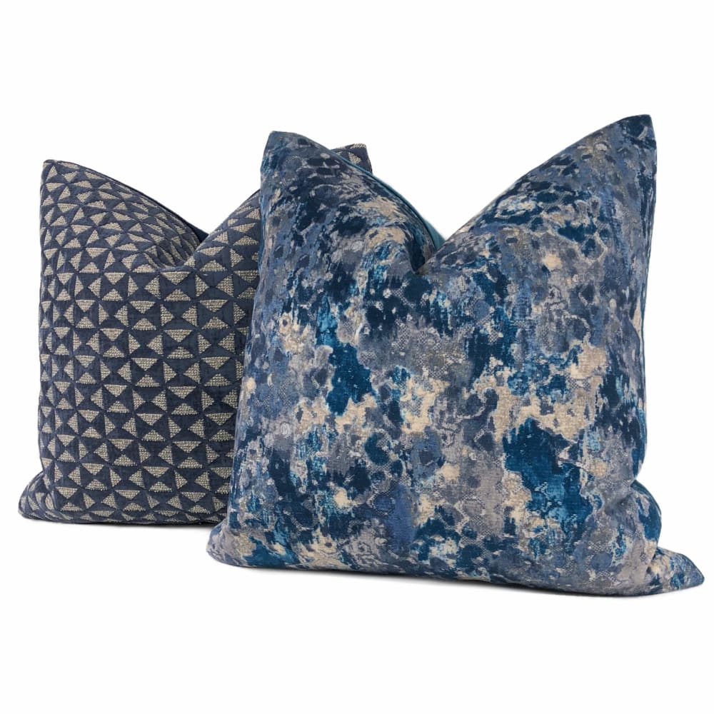 Santiago Navy Blue Geometric Chenille Pillow Cover - Aloriam