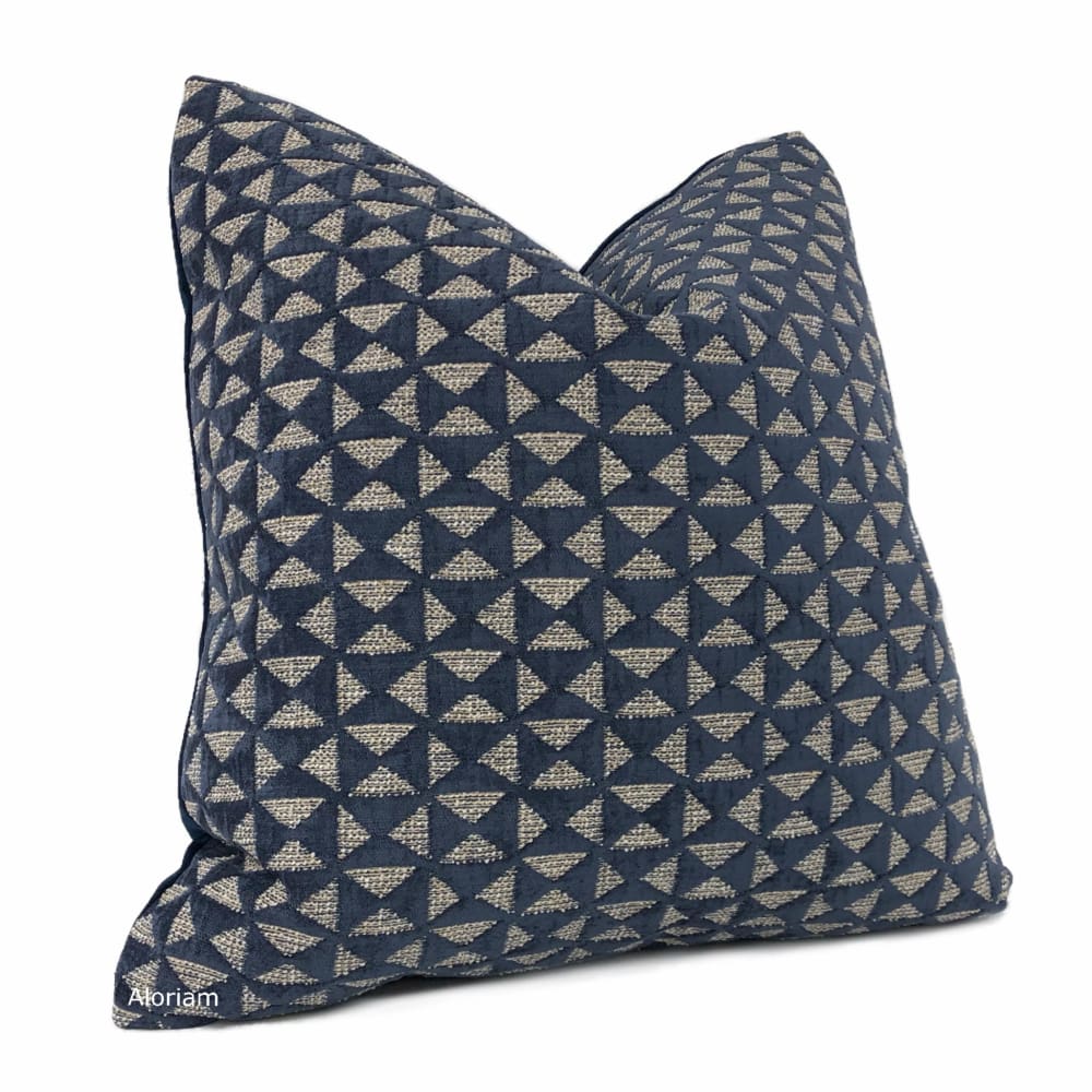 Santiago Navy Blue Geometric Chenille Pillow Cover - Aloriam