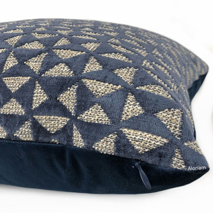 Santiago Navy Blue Geometric Chenille Pillow Cover - Aloriam