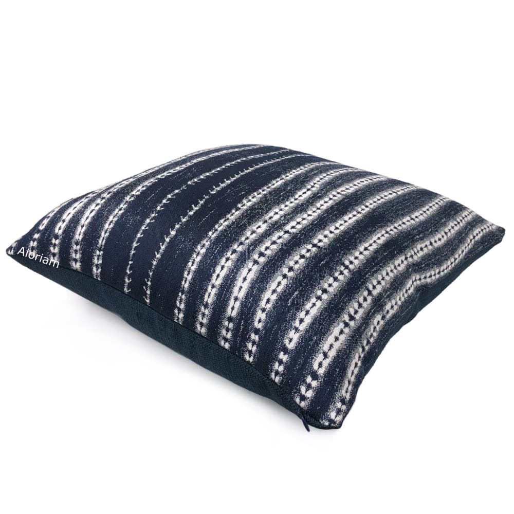 Sebu Dark Navy Blue White Ikat Stripe Pillow Cover - Aloriam