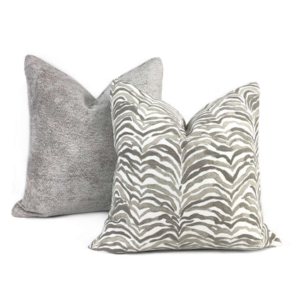 Serengeti Taupe Gray White Animal Stripe Pillow Sham Cushion Cover 16x16 18x18 20x20 22x22 24x24 26x26 28x28