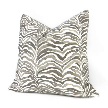 Serengeti Taupe Gray White Animal Stripe Pillow Cover (Made from Lacefield Designs fabric) Cushion Pillow Case Euro Sham 16x16 18x18 20x20 22x22 24x24 26x26 28x28 Lumbar Pillow 12x18 12x20 12x24 14x20 16x26 by Aloriam