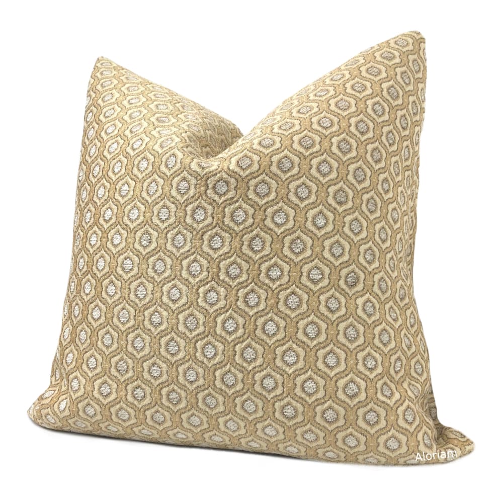 Seville Oatmeal Beige Ogee Tile Chenille Pillow Cover - Aloriam