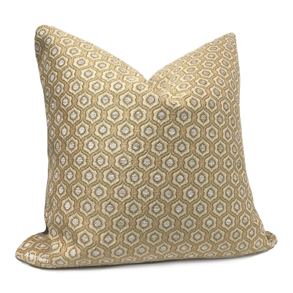 Seville Oatmeal Beige Ogee Tile Chenille Pillow Cover - Aloriam