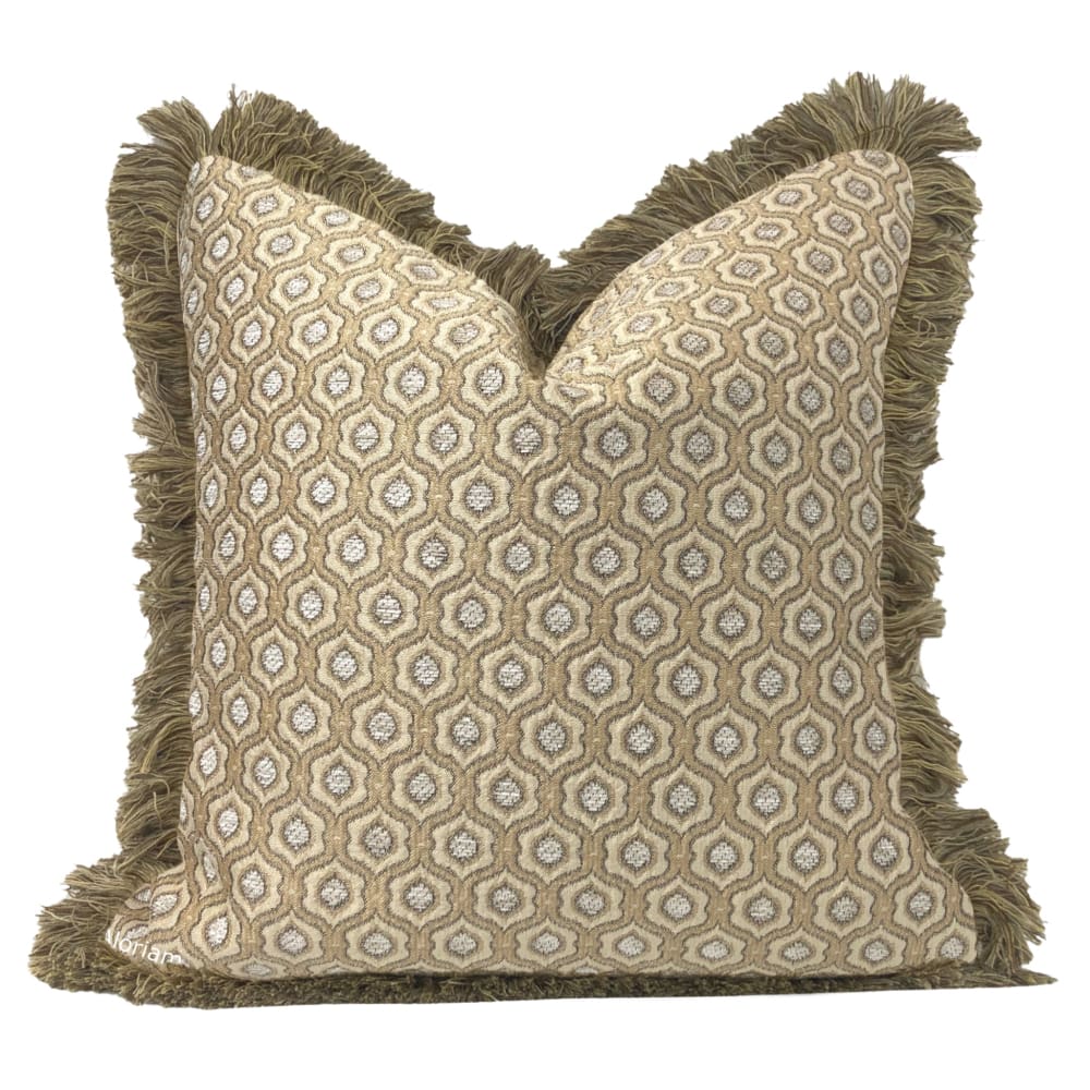 Seville Oatmeal Beige Ogee Tile Chenille Pillow Cover - Aloriam