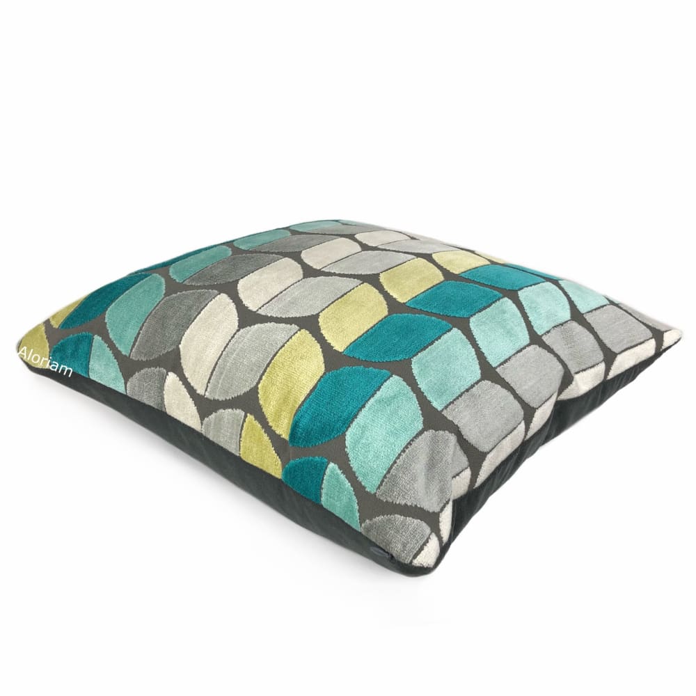 Sheridan Aqua Teal Green Yellow Gray Velvet Pillow Cover - Aloriam