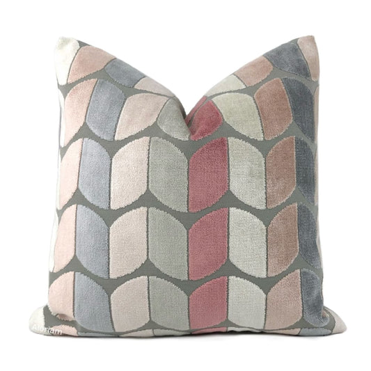 Sheridan Pink Gray Cream Velvet Pillow Cover - Aloriam