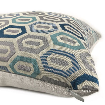 Silver Gray Blue Aqua Hexagon Geometric Pillow Cover - Aloriam