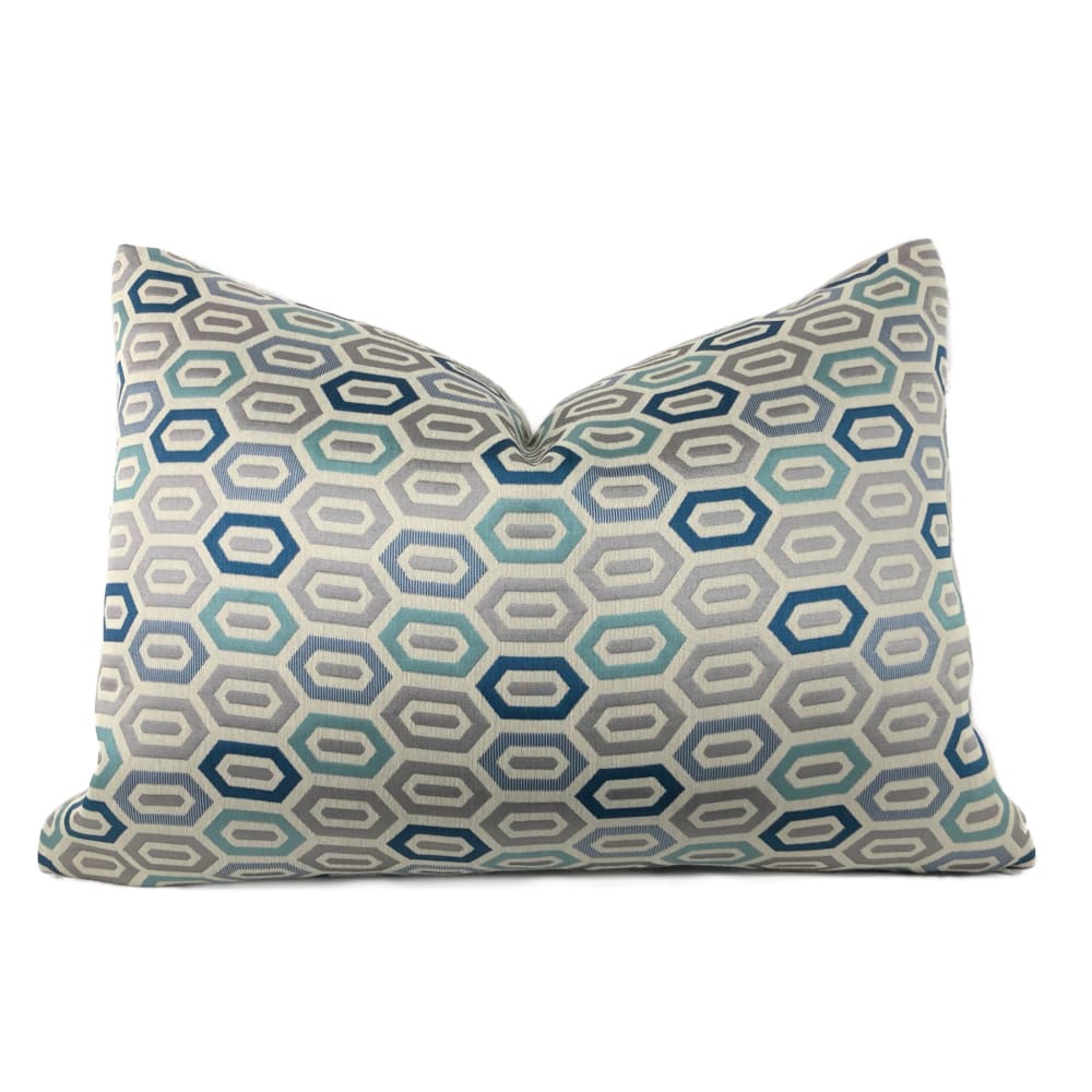 Silver Gray Blue Aqua Hexagon Geometric Pillow Cover - Aloriam