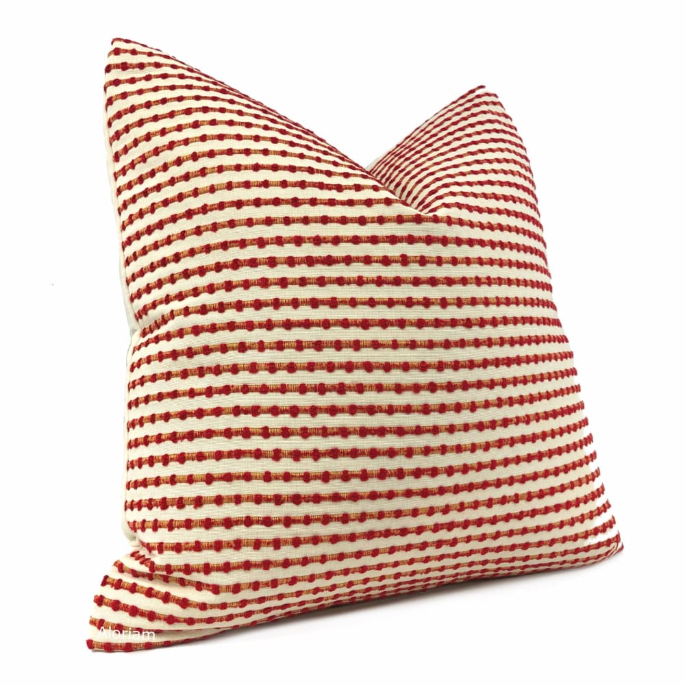 Sinclair Red Tan Embroidered Textured Stripe Pillow Cover (Kravet fabric) - Aloriam