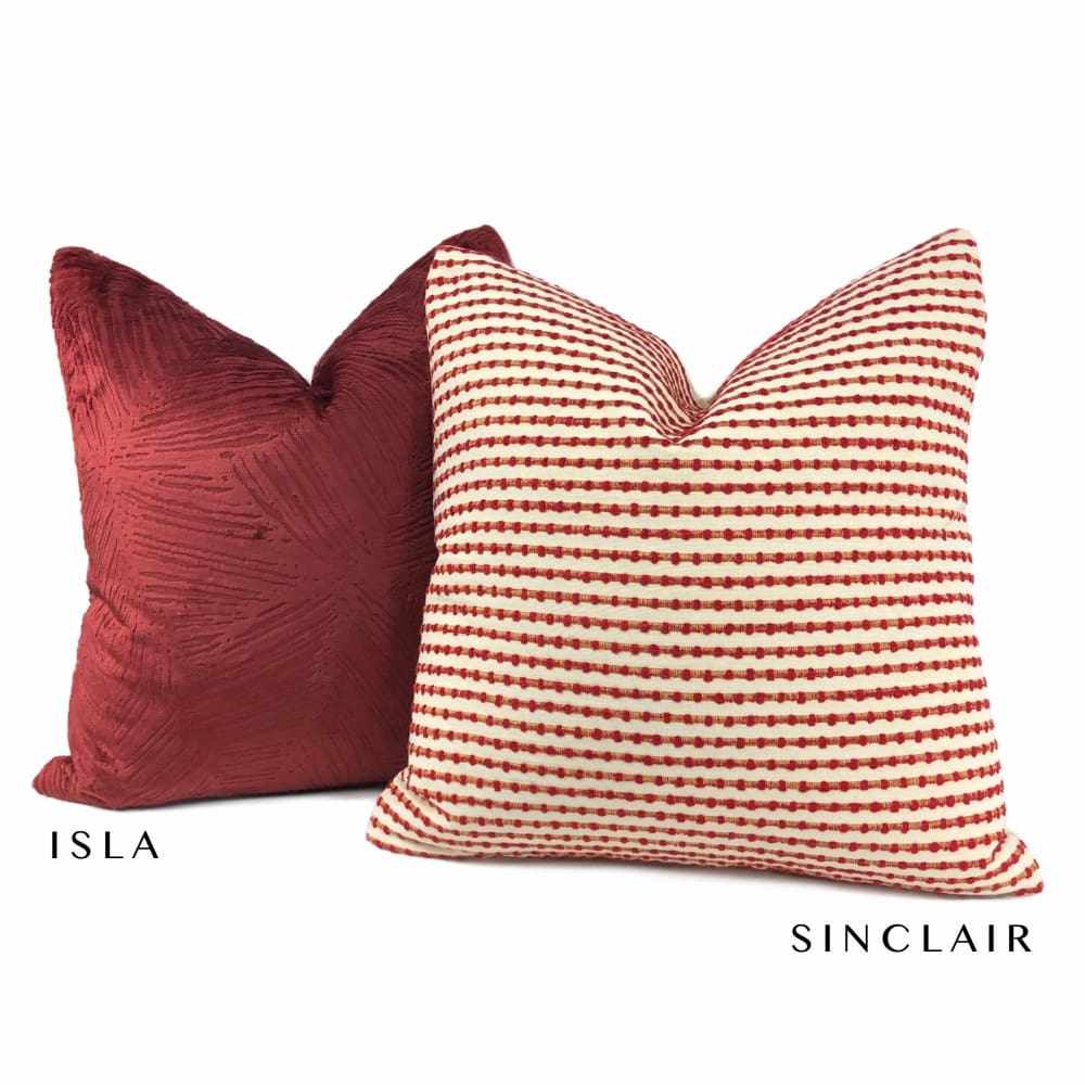 Sinclair Red Tan Embroidered Textured Stripe Pillow Cover (Kravet fabric) - Aloriam