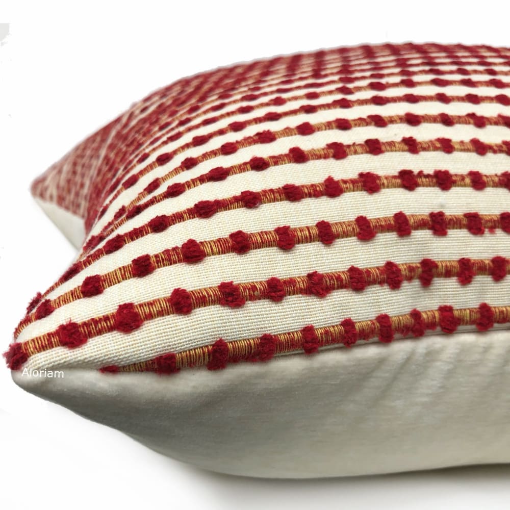 Sinclair Red Tan Embroidered Textured Stripe Pillow Cover (Kravet fabric) - Aloriam