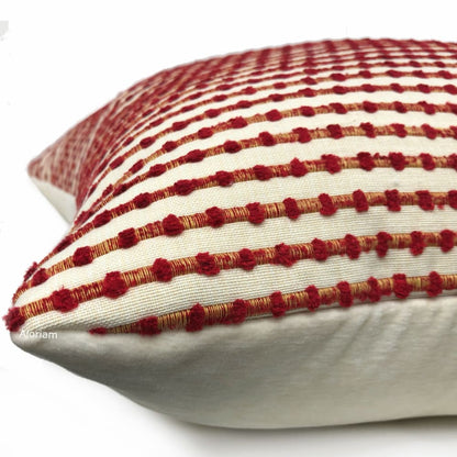 Sinclair Red Tan Embroidered Textured Stripe Pillow Cover (Kravet fabric) - Aloriam