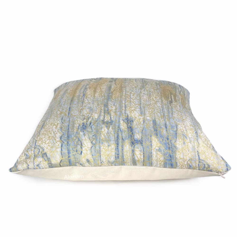 Sitka Blue Cream Gold Abstract Linen Pillow Cover - Aloriam