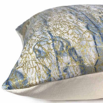 Sitka Blue Cream Gold Abstract Linen Pillow Cover - Aloriam