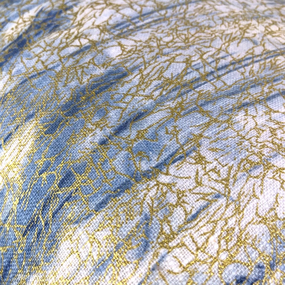 Sitka Blue Cream Gold Abstract Linen Pillow Cover - Aloriam