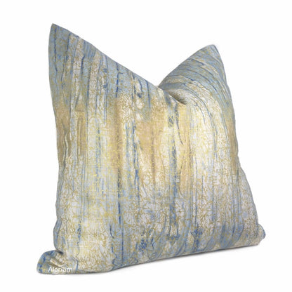 Sitka Blue Cream Gold Abstract Linen Pillow Cover - Aloriam