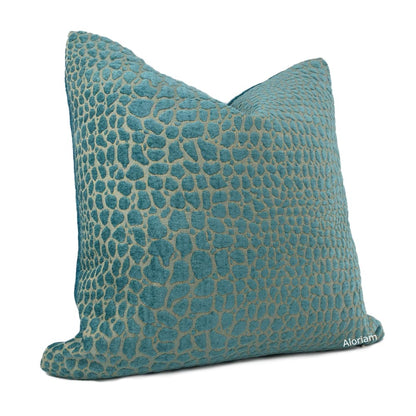 Sobek Turquoise Crocodile Chenille Pillow Cover - Aloriam