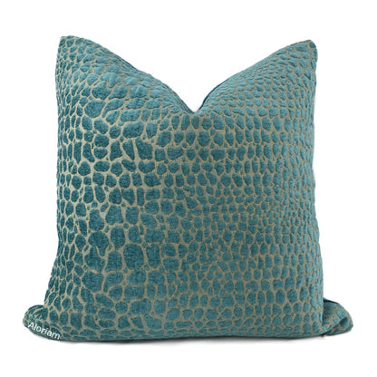 Sobek Turquoise Crocodile Chenille Pillow Cover - Aloriam