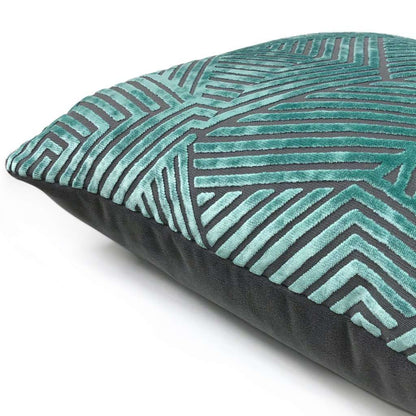 Soho Aquamarine & Gray Cut Velvet Geometric Lines Pillow Cover Cushion Pillow Case Euro Sham 16x16 18x18 20x20 22x22 24x24 26x26 28x28 Lumbar Pillow 12x18 12x20 12x24 14x20 16x26 by Aloriam