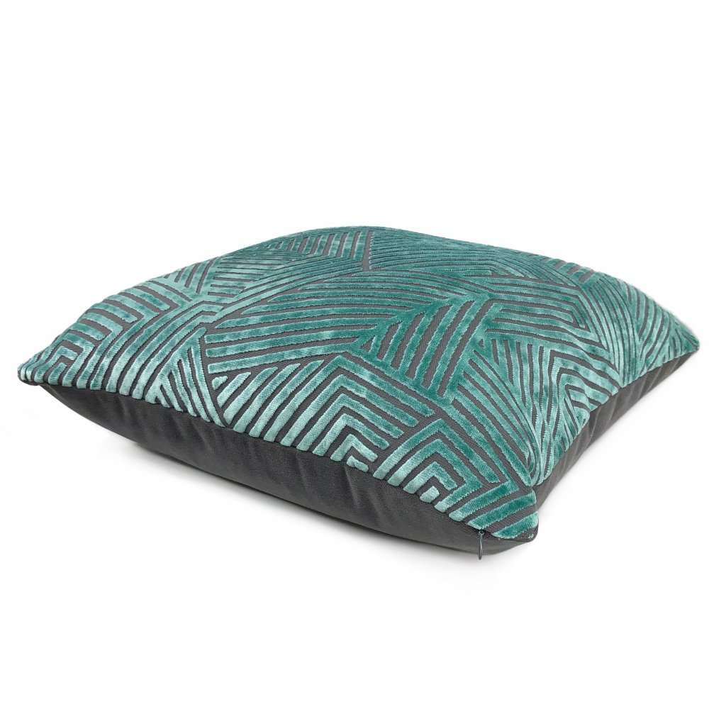 Soho Aquamarine & Gray Cut Velvet Geometric Lines Pillow Cover Cushion Pillow Case Euro Sham 16x16 18x18 20x20 22x22 24x24 26x26 28x28 Lumbar Pillow 12x18 12x20 12x24 14x20 16x26 by Aloriam