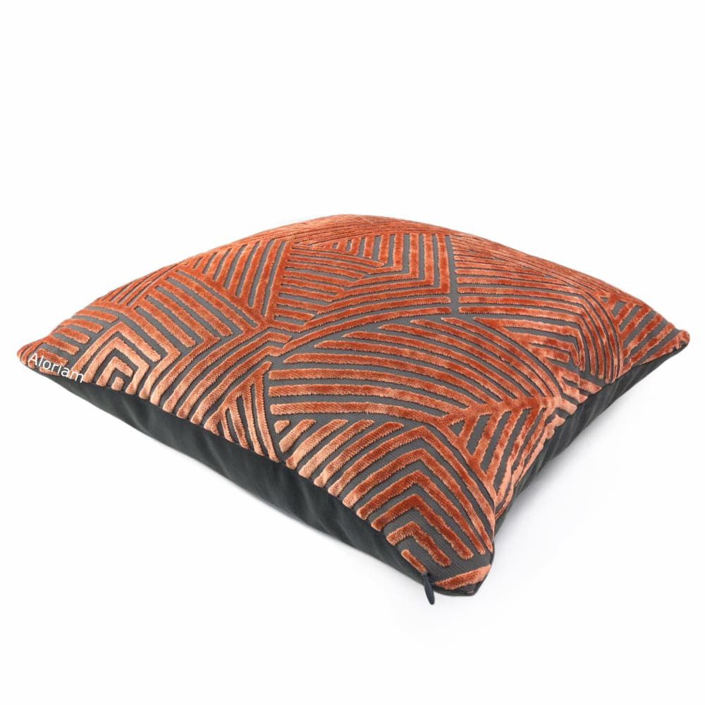 Soho Orange Gray Cut Velvet Geometric Lines Pillow Cover Template - Aloriam