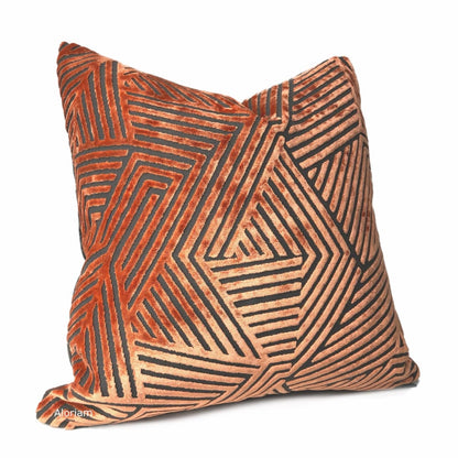 Soho Orange Gray Cut Velvet Geometric Lines Pillow Cover Template - Aloriam