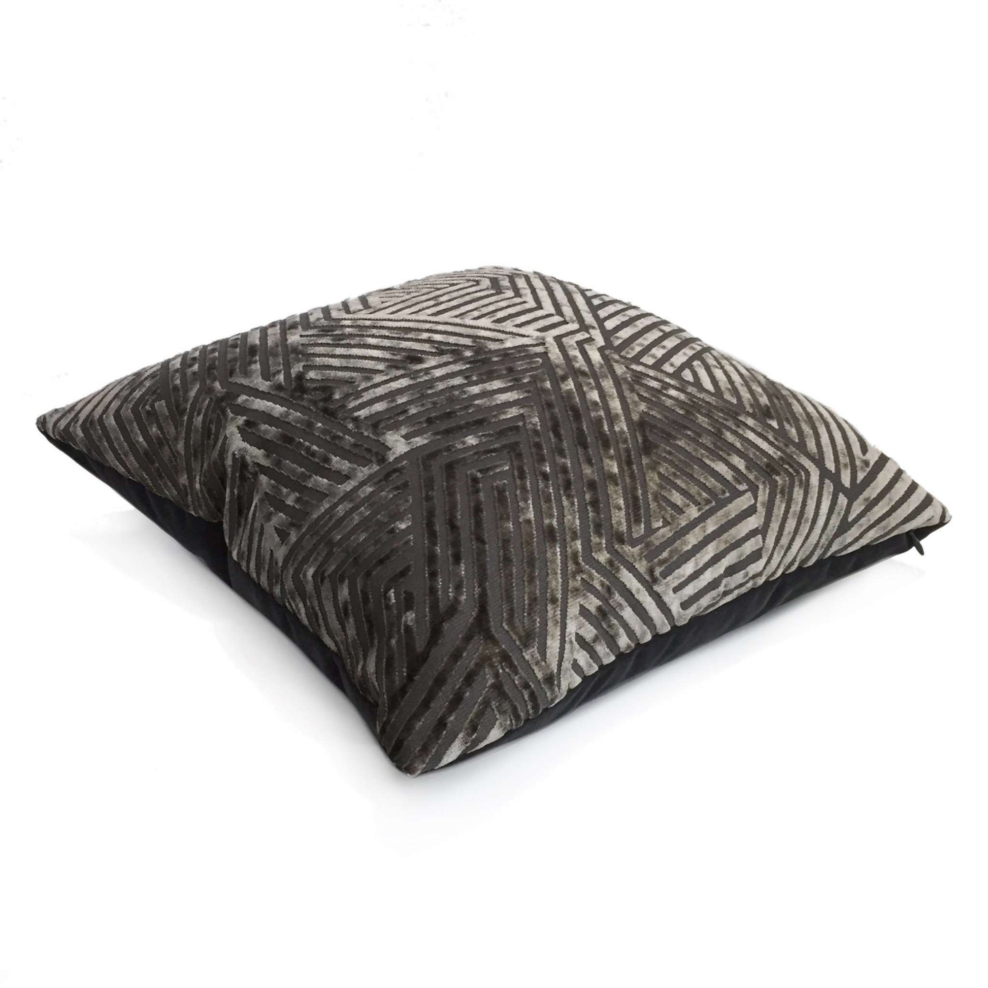 Soho Pewter Gray Cut Velvet Geometric Lines Pillow Cover Cushion Pillow Case Euro Sham 16x16 18x18 20x20 22x22 24x24 26x26 28x28 Lumbar Pillow 12x18 12x20 12x24 14x20 16x26 by Aloriam