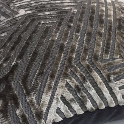 Soho Pewter Gray Cut Velvet Geometric Lines Pillow Cover Cushion Pillow Case Euro Sham 16x16 18x18 20x20 22x22 24x24 26x26 28x28 Lumbar Pillow 12x18 12x20 12x24 14x20 16x26 by Aloriam