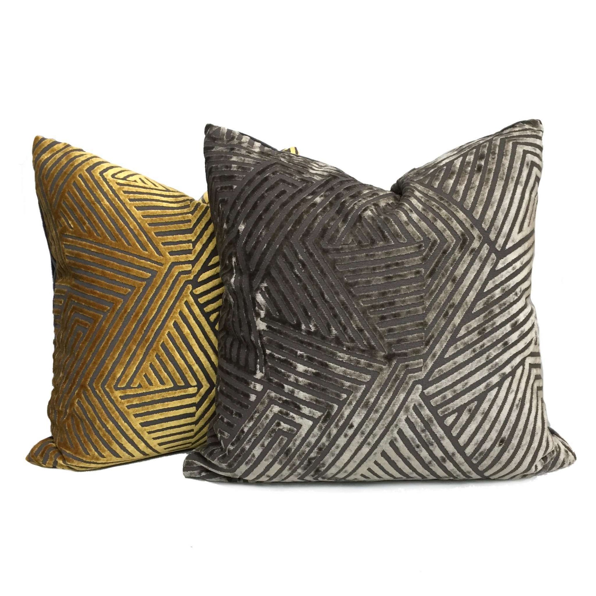 Soho Pewter Gray Cut Velvet Geometric Lines Pillow Cover Cushion Pillow Case Euro Sham 16x16 18x18 20x20 22x22 24x24 26x26 28x28 Lumbar Pillow 12x18 12x20 12x24 14x20 16x26 by Aloriam