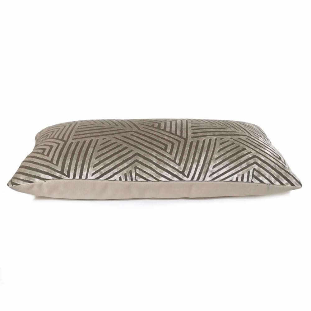 Soho Taupe Beige Cut Velvet Geometric Lines Pillow Cover Cushion Pillow Case Euro Sham 16x16 18x18 20x20 22x22 24x24 26x26 28x28 Lumbar Pillow 12x18 12x20 12x24 14x20 16x26 by Aloriam