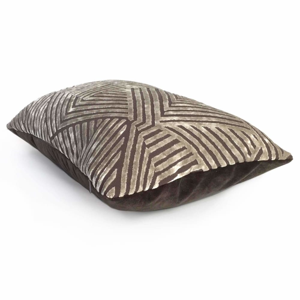 Soho Taupe Beige Cut Velvet Geometric Lines Pillow Cover Cushion Pillow Case Euro Sham 16x16 18x18 20x20 22x22 24x24 26x26 28x28 Lumbar Pillow 12x18 12x20 12x24 14x20 16x26 by Aloriam