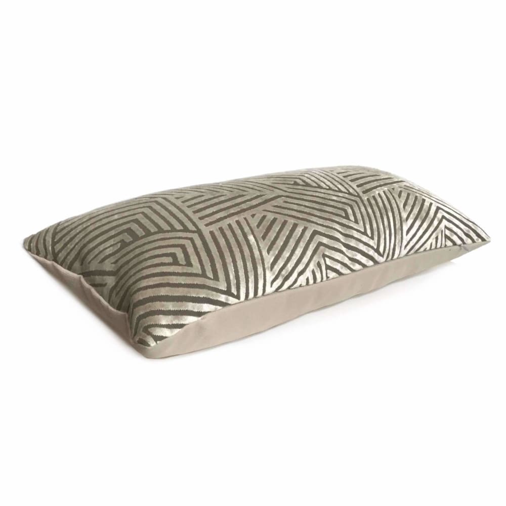 Soho Taupe Beige Cut Velvet Geometric Lines Pillow Cover Cushion Pillow Case Euro Sham 16x16 18x18 20x20 22x22 24x24 26x26 28x28 Lumbar Pillow 12x18 12x20 12x24 14x20 16x26 by Aloriam