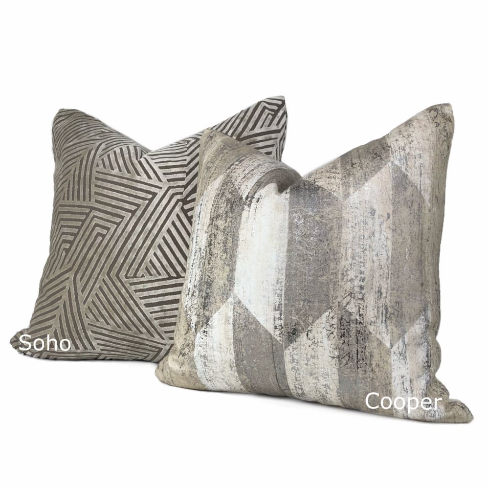 Soho Taupe Beige Cut Velvet Geometric Lines Pillow Cover - Aloriam