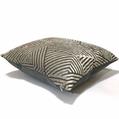 Soho Taupe Beige Cut Velvet Geometric Lines Pillow Cover Cushion Pillow Case Euro Sham 16x16 18x18 20x20 22x22 24x24 26x26 28x28 Lumbar Pillow 12x18 12x20 12x24 14x20 16x26 by Aloriam