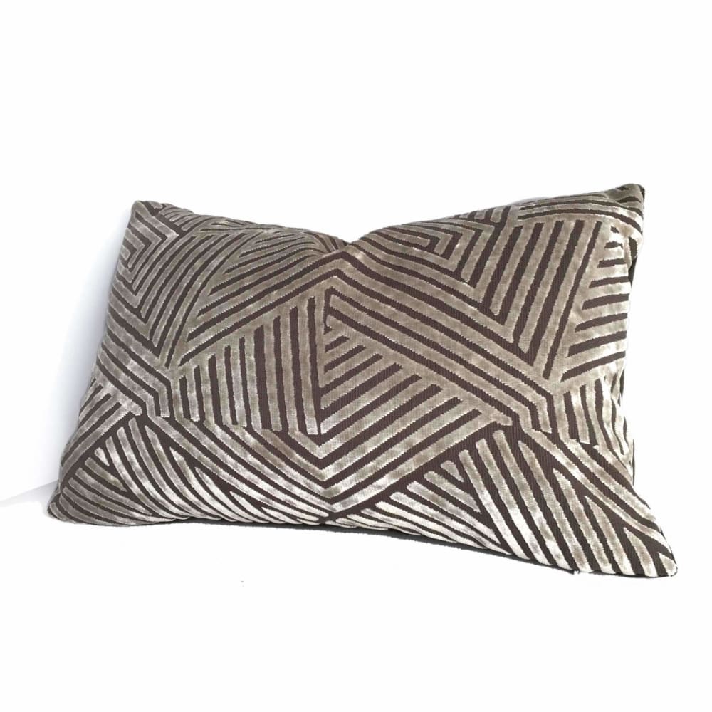 Soho Taupe Beige Cut Velvet Geometric Lines Pillow Cover Cushion Pillow Case Euro Sham 16x16 18x18 20x20 22x22 24x24 26x26 28x28 Lumbar Pillow 12x18 12x20 12x24 14x20 16x26 by Aloriam