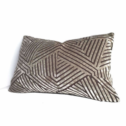 Soho Taupe Beige Cut Velvet Geometric Lines Pillow Cover Cushion Pillow Case Euro Sham 16x16 18x18 20x20 22x22 24x24 26x26 28x28 Lumbar Pillow 12x18 12x20 12x24 14x20 16x26 by Aloriam